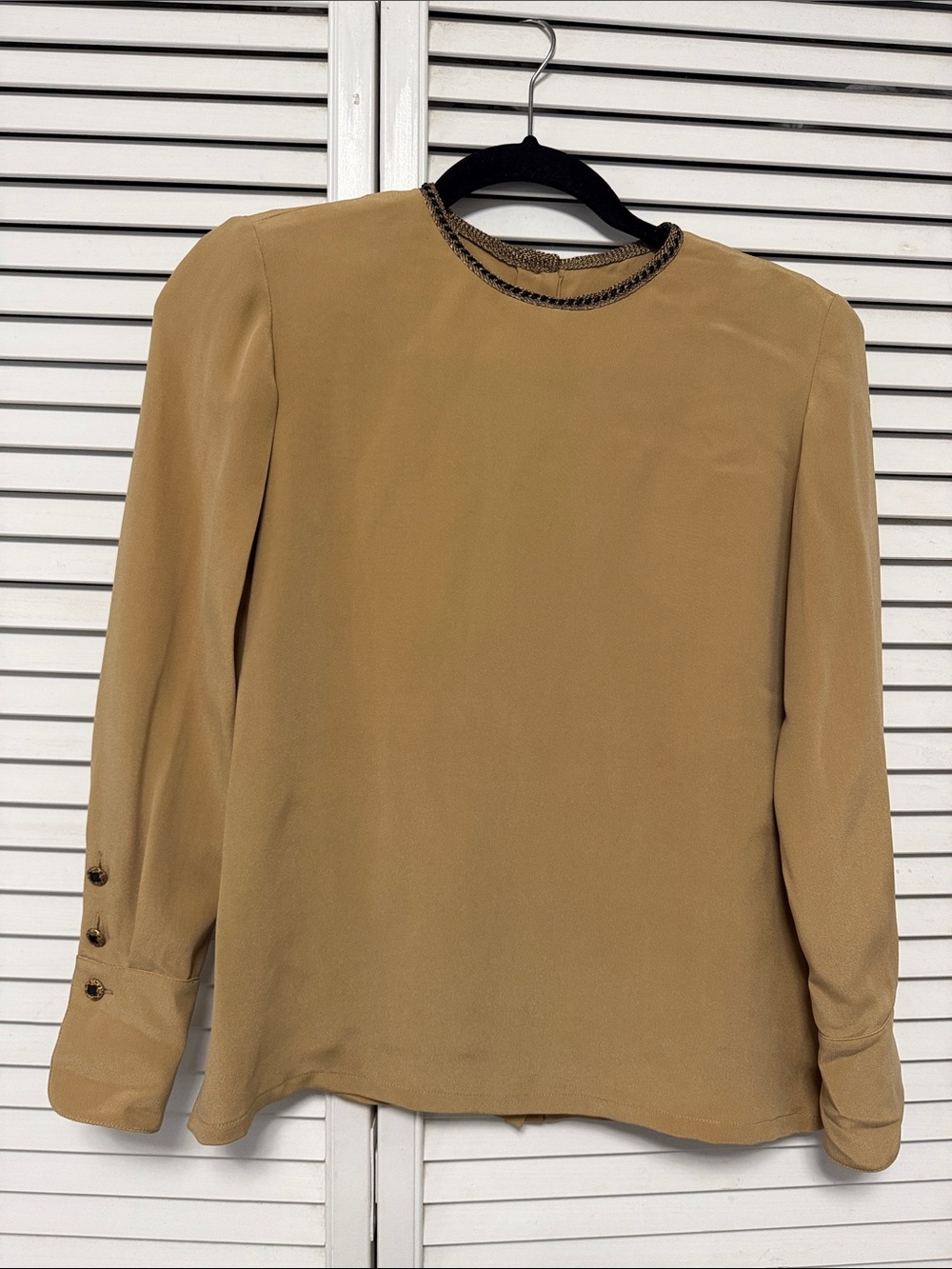 Dana Buchman Tan Chain-Trim Long Sleeve Blouse